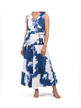 DKNY blue and white watercolor maxi dress
